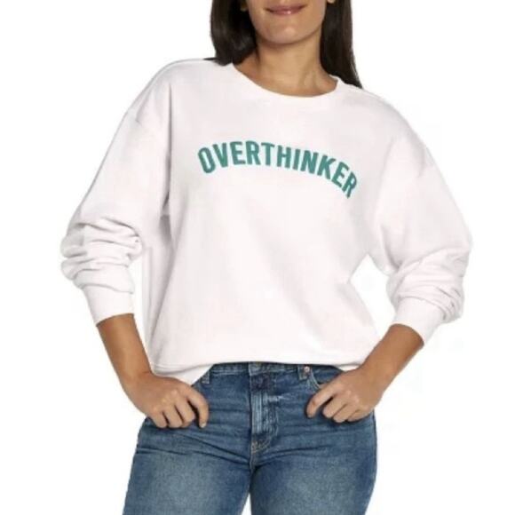 WILDFOX NWT White Long Sleeve "Overthinker" Graphic Crewneck Sweatshirt M - Picture 1 of 7